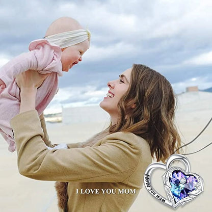 925 Sterling Silver I Love You Mom Heart Necklace with Austrian Crystals Gifts for Women Friends Mom