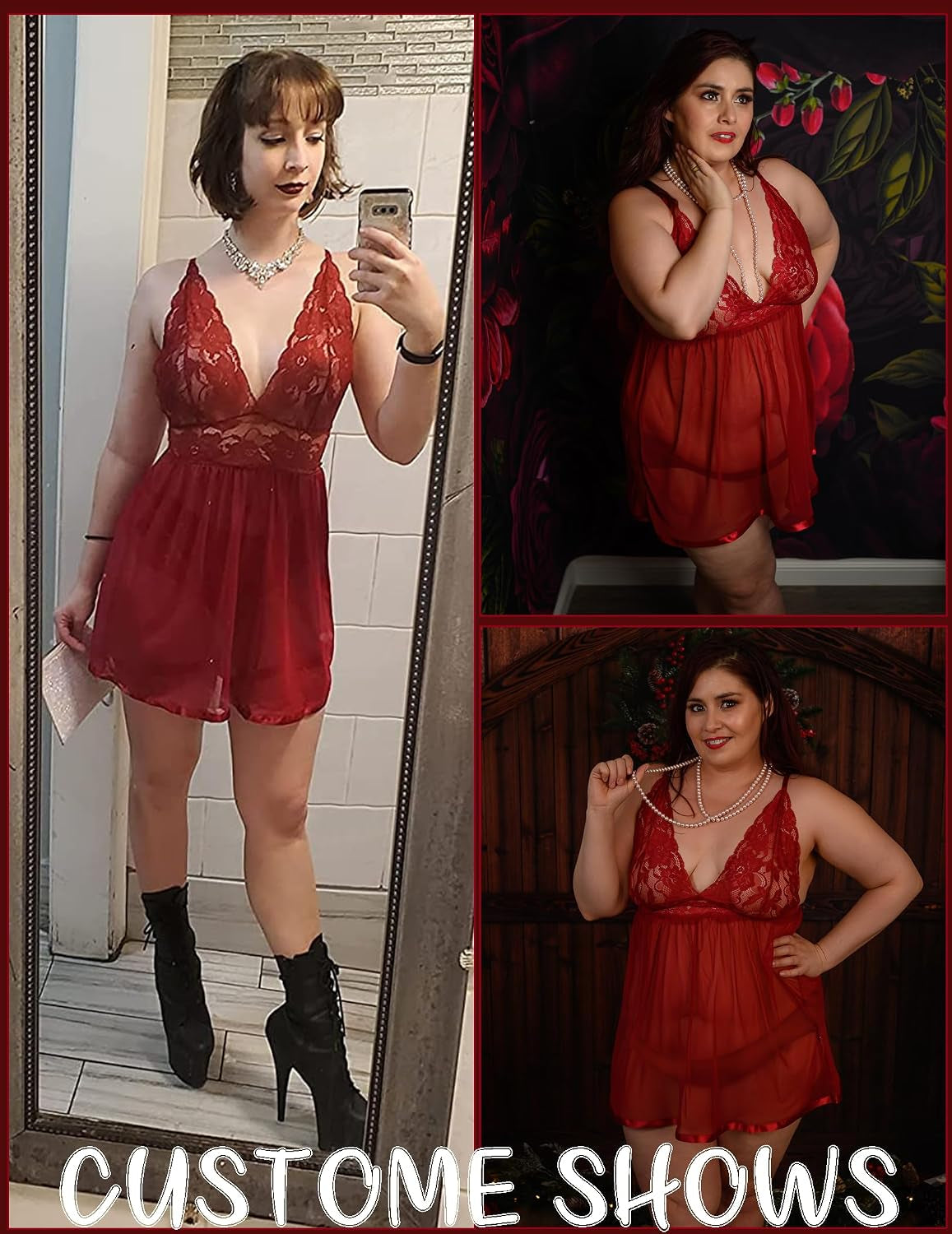 Women Lingerie Lace Babydoll Strap Chemise Halter Teddy V Neck Mesh Nightgown