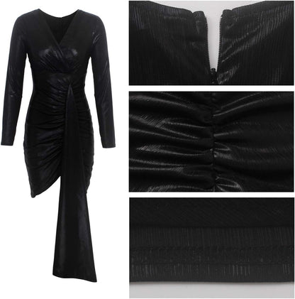 Women'S Sexy Dress Deep V Neck Ruched Sparkly Bodycon Club Mini Dresses