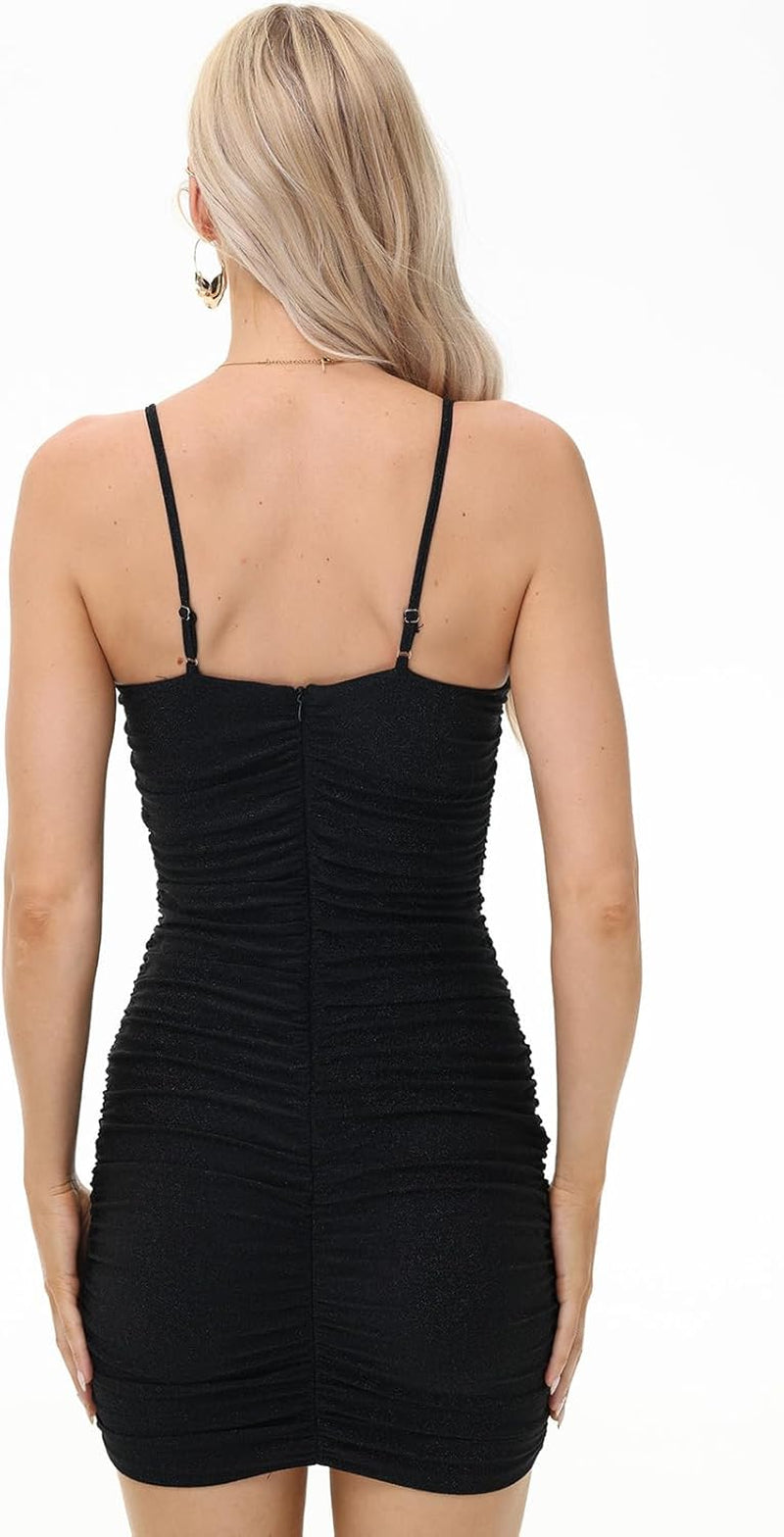 Women'S Sexy Glitter Bandage Bodycon Wrap Dress Sleeveless Mini Club Party Dresses
