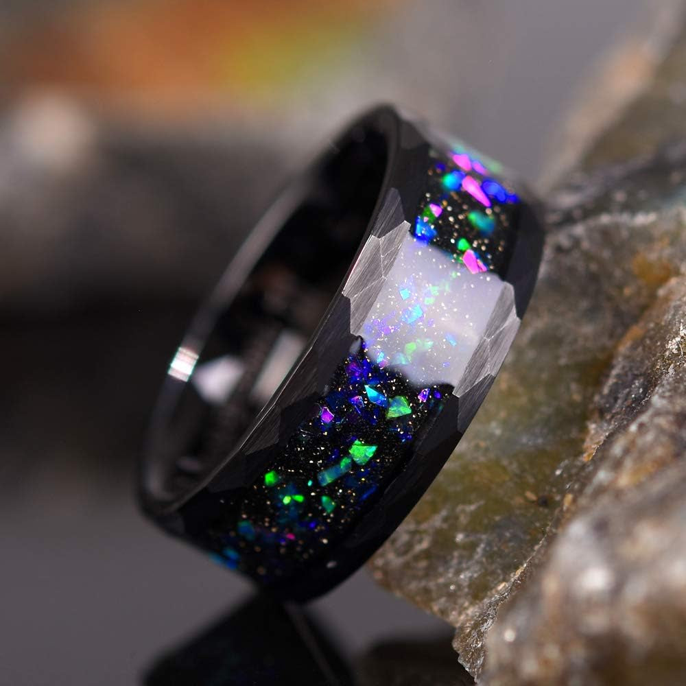 Tungsten Wedding Band Opal Inlay for Men Women